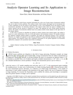 Analysis Operator Learning and Its Application to Image Reconstruction