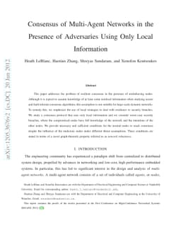 Consensus of Multi-Agent Networks in the Presence of Adversaries Using
  Only Local Information