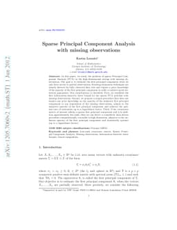 Sparse Principal Component Analysis with missing observations