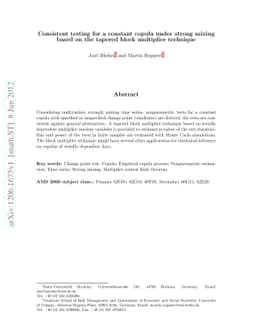 Consistent testing for a constant copula under strong mixing based on
  the tapered block multiplier technique