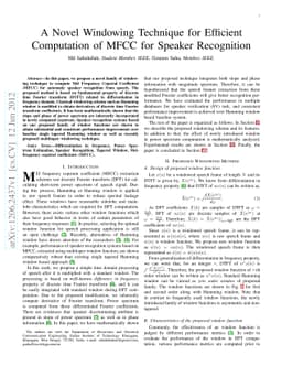 A Novel Windowing Technique for Efficient Computation of MFCC for
  Speaker Recognition