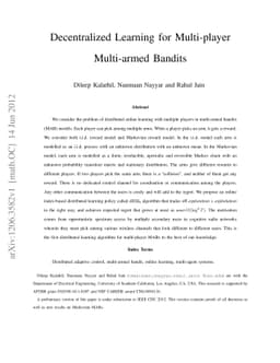 Decentralized Learning for Multi-player Multi-armed Bandits