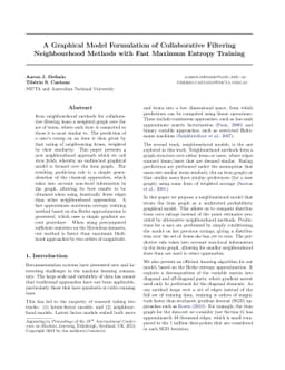 A Graphical Model Formulation of Collaborative Filtering Neighbourhood
  Methods with Fast Maximum Entropy Training