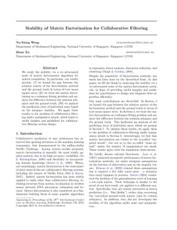Stability of matrix factorization for collaborative filtering