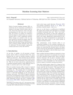 Machine Learning that Matters
