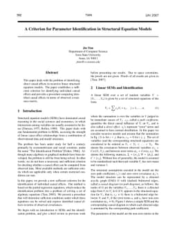A Criterion for Parameter Identification in Structural Equation Models