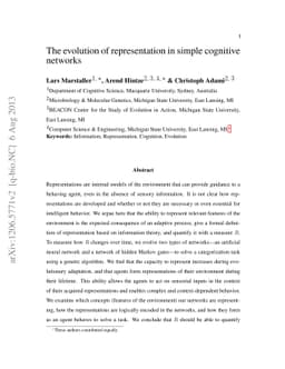 The evolution of representation in simple cognitive networks