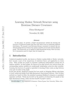 Learning Markov Network Structure using Brownian Distance Covariance