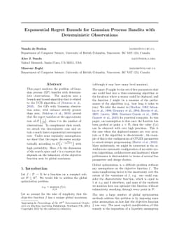 Exponential Regret Bounds for Gaussian Process Bandits with
  Deterministic Observations