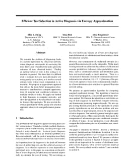 Efficient Test Selection in Active Diagnosis via Entropy Approximation