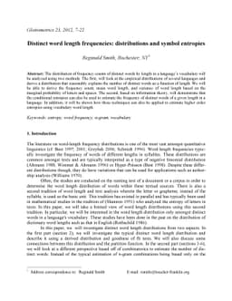 Distinct word length frequencies: distributions and symbol entropies
