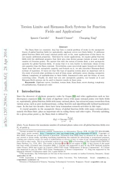 Torsion Limits and Riemann-Roch Systems for Function Fields and
  Applications