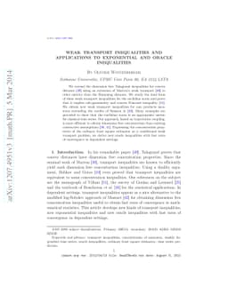 Weak transport inequalities and applications to exponential inequalities
  and oracle inequalities