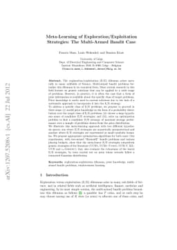 Meta-Learning of Exploration/Exploitation Strategies: The Multi-Armed
  Bandit Case