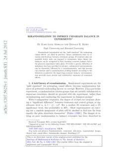 Rerandomization to improve covariate balance in experiments