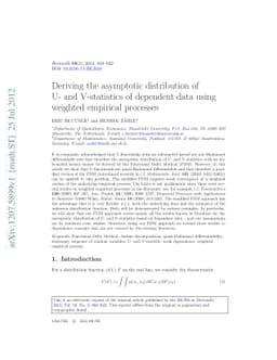 Deriving the asymptotic distribution of U- and V-statistics of dependent
  data using weighted empirical processes