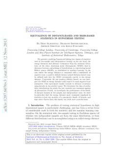 Equivalence of distance-based and RKHS-based statistics in hypothesis
  testing