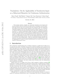 Touchalytics: On the Applicability of Touchscreen Input as a Behavioral
  Biometric for Continuous Authentication