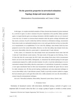 On the genericity properties in networked estimation: Topology design
  and sensor placement