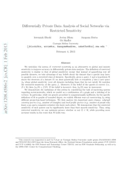 Differentially Private Data Analysis of Social Networks via Restricted
  Sensitivity