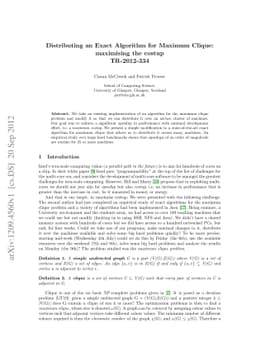 Distributing an Exact Algorithm for Maximum Clique: maximising the
  costup