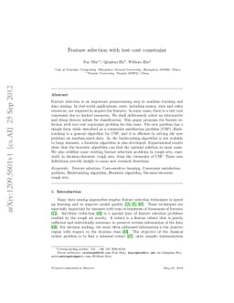 Feature selection with test cost constraint