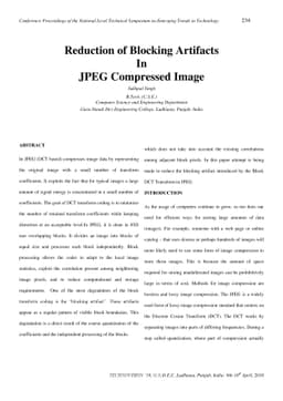 Reduction of Blocking Artifacts In JPEG Compressed Image