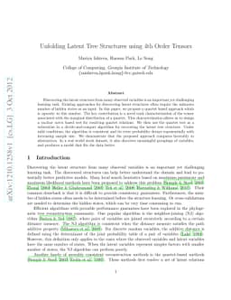 Unfolding Latent Tree Structures using 4th Order Tensors