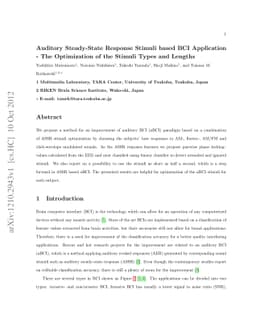Auditory Steady-State Response Stimuli based BCI Application - The
  Optimization of the Stimuli Types and Lengths