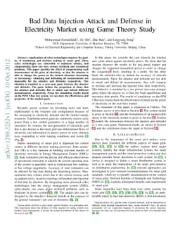 Bad Data Injection Attack and Defense in Electricity Market using Game
  Theory Study