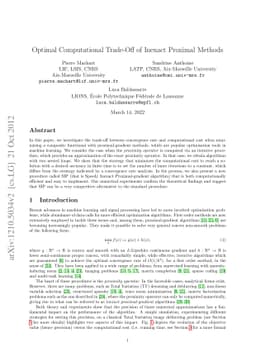 Optimal Computational Trade-Off of Inexact Proximal Methods