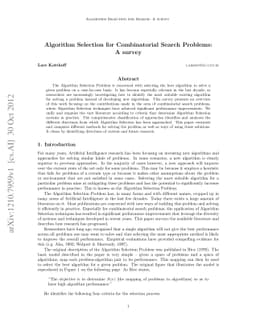 Algorithm Selection for Combinatorial Search Problems: A Survey