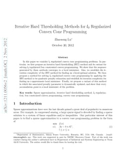 Iterative Hard Thresholding Methods for $l_0$ Regularized Convex Cone
  Programming