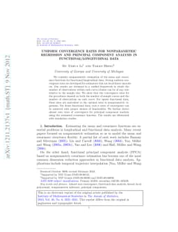 Uniform convergence rates for nonparametric regression and principal
  component analysis in functional/longitudinal data