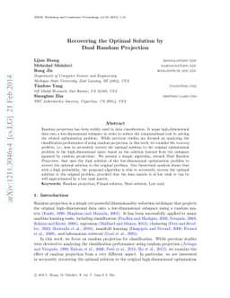 Recovering the Optimal Solution by Dual Random Projection