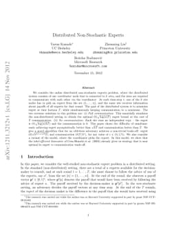 Distributed Non-Stochastic Experts
