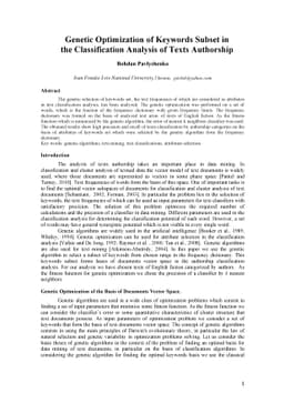 Genetic Optimization of Keywords Subset in the Classification Analysis
  of Texts Authorship