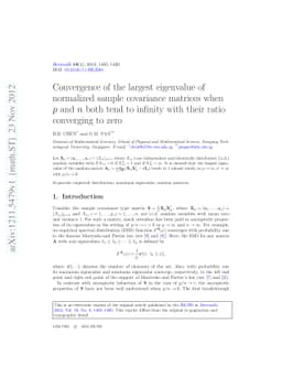Convergence of the largest eigenvalue of normalized sample covariance
  matrices when p and n both tend to infinity with their ratio converging to
  zero