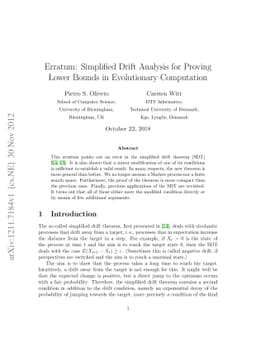 Erratum: Simplified Drift Analysis for Proving Lower Bounds in
  Evolutionary Computation