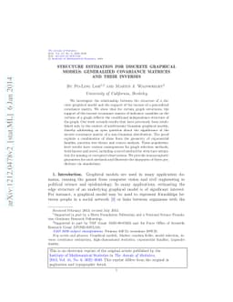Structure estimation for discrete graphical models: Generalized
  covariance matrices and their inverses
