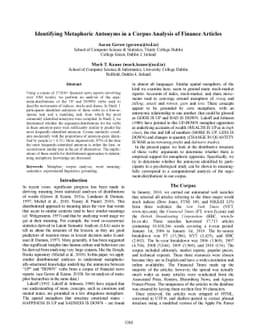 Identifying Metaphoric Antonyms in a Corpus Analysis of Finance Articles