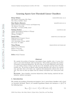 Learning Sparse Low-Threshold Linear Classifiers