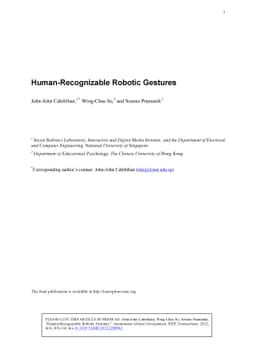 Human-Recognizable Robotic Gestures