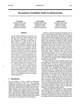 Discriminative Probabilistic Models for Relational Data