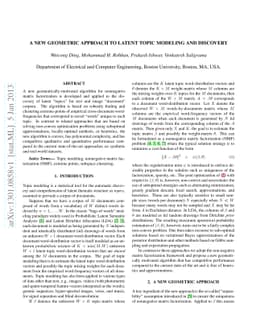A New Geometric Approach to Latent Topic Modeling and Discovery