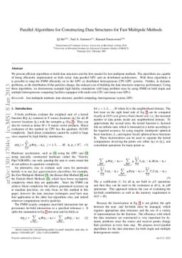 Parallel Algorithms for Constructing Data Structures for Fast Multipole
  Methods