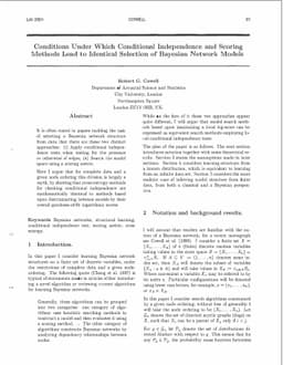 Conditions Under Which Conditional Independence and Scoring Methods Lead
  to Identical Selection of Bayesian Network Models