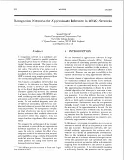 Recognition Networks for Approximate Inference in BN20 Networks