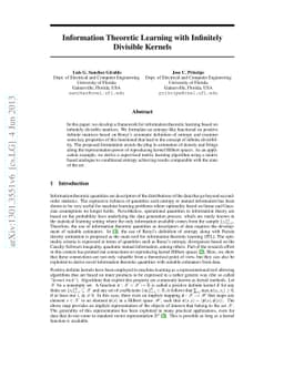 Information Theoretic Learning with Infinitely Divisible Kernels