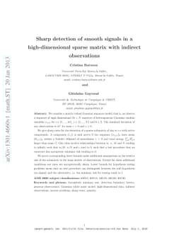 Sharp detection of smooth signals in a high-dimensional sparse matrix
  with indirect observations